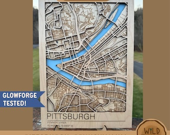 Pittsburgh Pennsylvania Wooden Map SVG: Multilayer Laser Cut Glowforge File (Digital Download