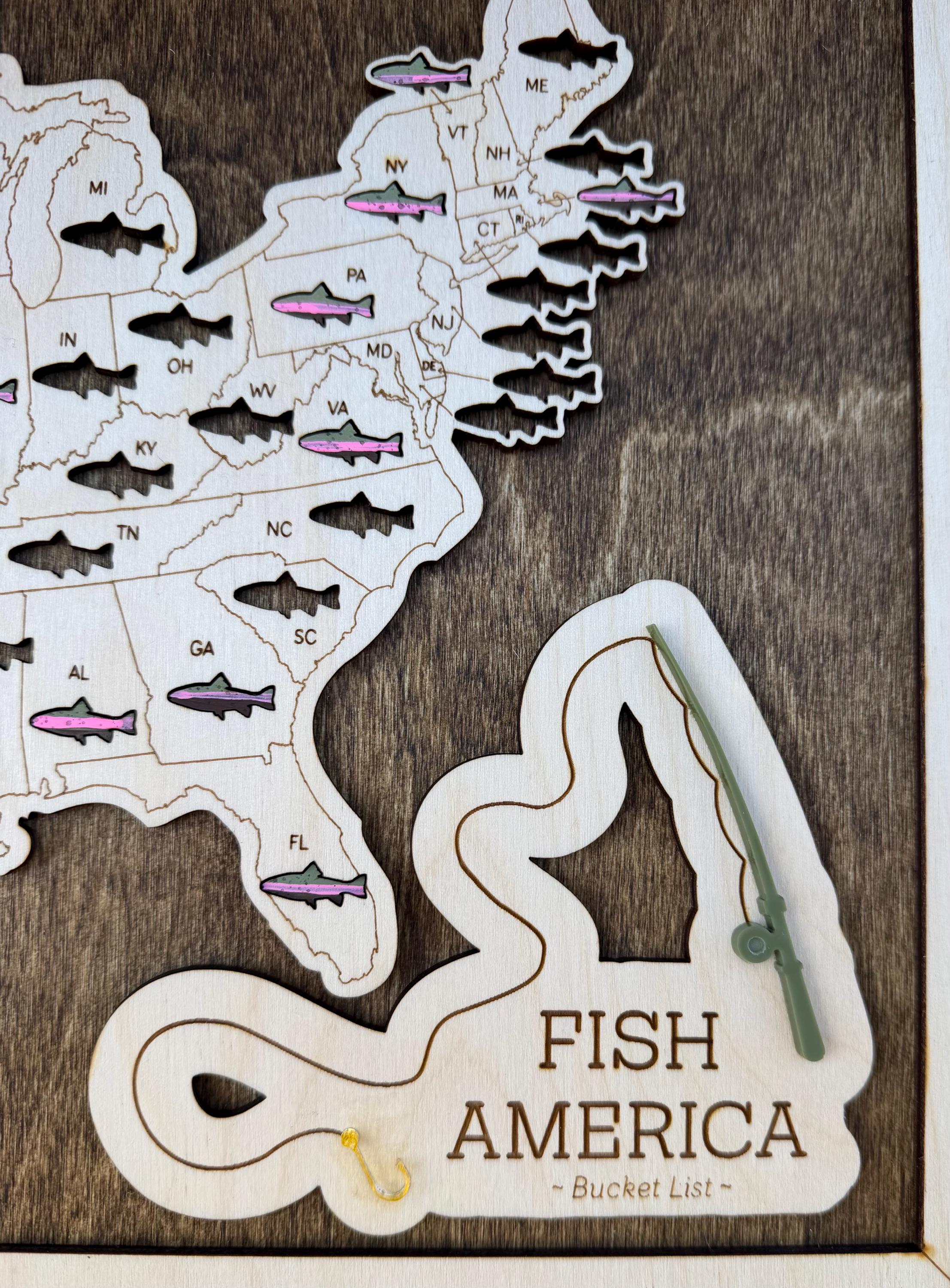 Fish America Travel Tracker Map SVG - Fishing Bucket List State Tracker ...
