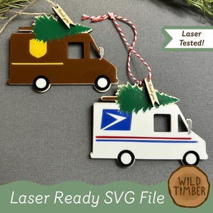 Adorno navideño de camión de reparto SVG: archivo cortado con láser (descarga digital)