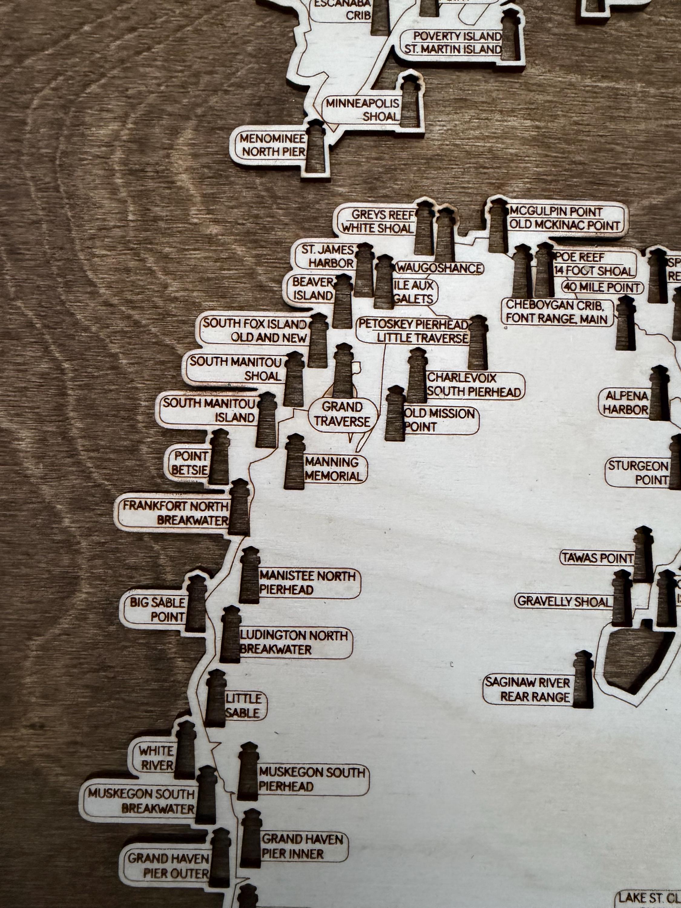 Handmade Michigan Lighthouses Travel Map : Bucket List Travel Tracker ...
