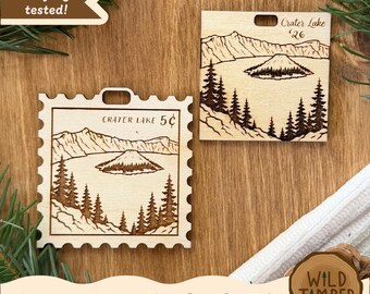 Crater Lake Ornament SVG – National Park Stamp Christmas Ornament, Customizable Laser File (Digital Download)