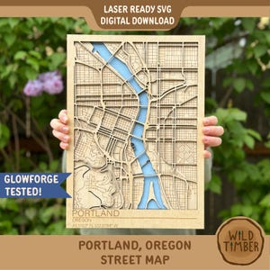 Portland Oregon Wooden Map SVG: Multilayer Laser Cut Glowforge File (Digital Download)
