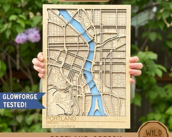 Portland Oregon Wooden Map SVG: Multilayer Laser Cut Glowforge File (Digital Download)