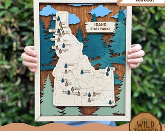 Idaho State Parks Travel Tracker Map SVG: Glowforge Laser Cut File (Digital Download)