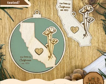 California State Flower Ornament SVG – California Poppy Christmas Bundle, 2 Designs (Digital Download)