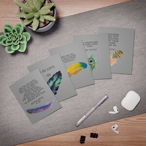 Feathers of Thought: Zen Reflections Collection, unique greeting cards (5-Pack)