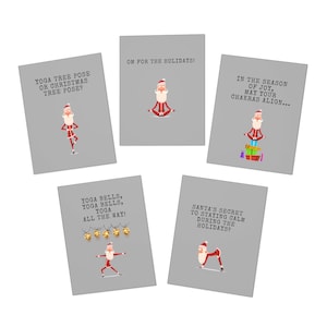 Biglietti di Natale Santa Zen Yoga. Biglietti d'auguri multi-design (confezione da 5)