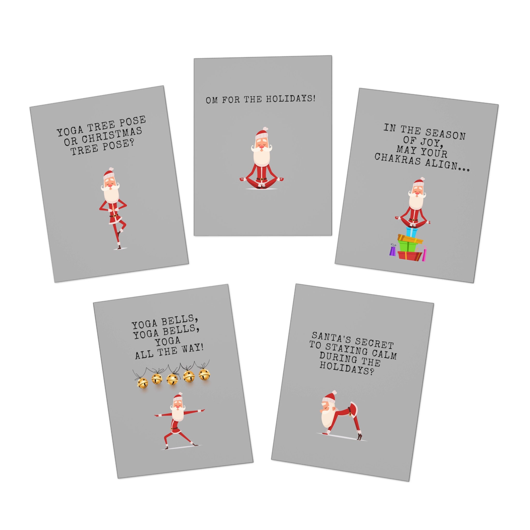 Santa Zen Yoga Christmas Cards. Multi-Design Greeting Cards (5-Pack)