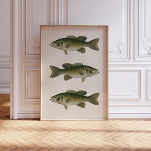 Smallmouth bas vis muur print meer Home decor afdrukbare muur kunst man grot esthetische bas vintage kunst cadeau voor vissers cabine muur decor