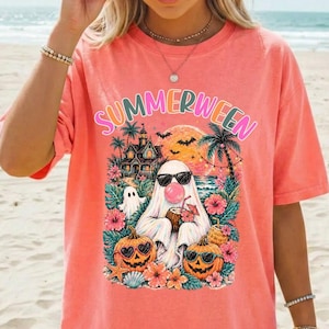 Summwerween Ghost Comfort Colors shirt, Summerween Halloween tshirt, Pumpkin Summerween Graphic tee, Summerween Gifts