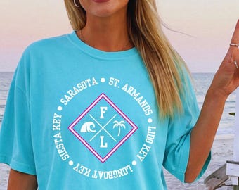 Sarasota Siesta Key Lido Key LongBoat Key Comfort Colors shirt, Summer Beach Vacation tshirt, Oversized Coverup, Florida shirt, Beachy Tee