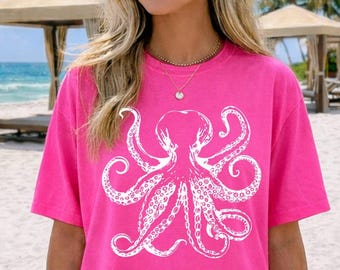 Octopus Graphic Comfort Colors shirt, Trendy Octopus summer beach tshirt, Ocean Animal Inspired shirt, Octopus Lover gift