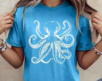 Octopus shirt, Octopus Lover Graphic tshirt, Octopus Design Summer Beach Vacation tee, Minimalist Ocean Animal shirt, Ocean Inspired apparel