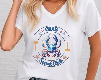 Crab Social Club summer beach vacation v-neck shirt,Blue Crab tshirt,Ocean Animal shirt,Crab Gifts,Crab Lover gift,Crabbing shirt,Crab tee