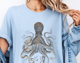 Vintage Octopus Graphic T-shirt, Squid shirt, Kraken Graphic Tee, Sea Animal shirt, Ocean Life, Sea Creature shirt, Marine Life tee