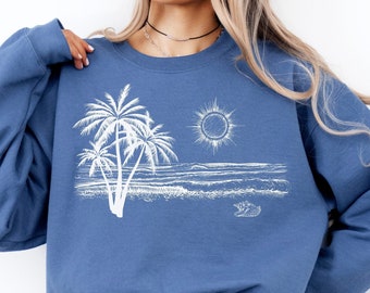 Tropical Palm Tree summer beach vacation sweatshirt.Palm trees graphic sweater, Palm Tree shirt, aesthetic sweatshirt, oversized plus size