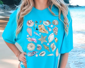 Sea Shell and Pearl Comfort Colors Shirt,Seashell graphic tshirt,Summer Beach vacation tee,Ocean Inspired Style,Sea shell gift