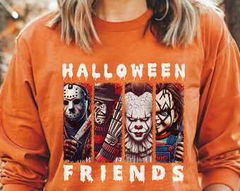 Halloween Friends Horror Characters sweatshirt,Womens Scary Crewneck sweatshirt,Halloween Party sweater,Retro Halloween Horror sweatshirt,