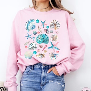 Seashell Graphic Crewneck sweatshirt, Ocean Inspired Sea shell sweater, Shell shirt, Sea Shell gift, Sea shell graphic, Beachy shirts image 2