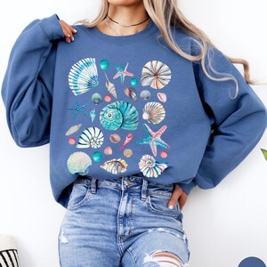 Seashell Graphic Crewneck sweatshirt, Ocean Inspired Sea shell sweater, Shell shirt, Sea Shell gift, Sea shell graphic, Beachy shirts image 13