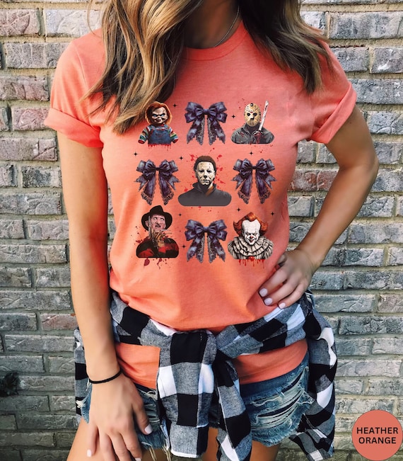 Horror Character Coquette Bow Halloween shirt,Horror Movie shirt,Halloween Party tshirt,Michael Myers,Jason Voorhees,Retro Halloween shirt