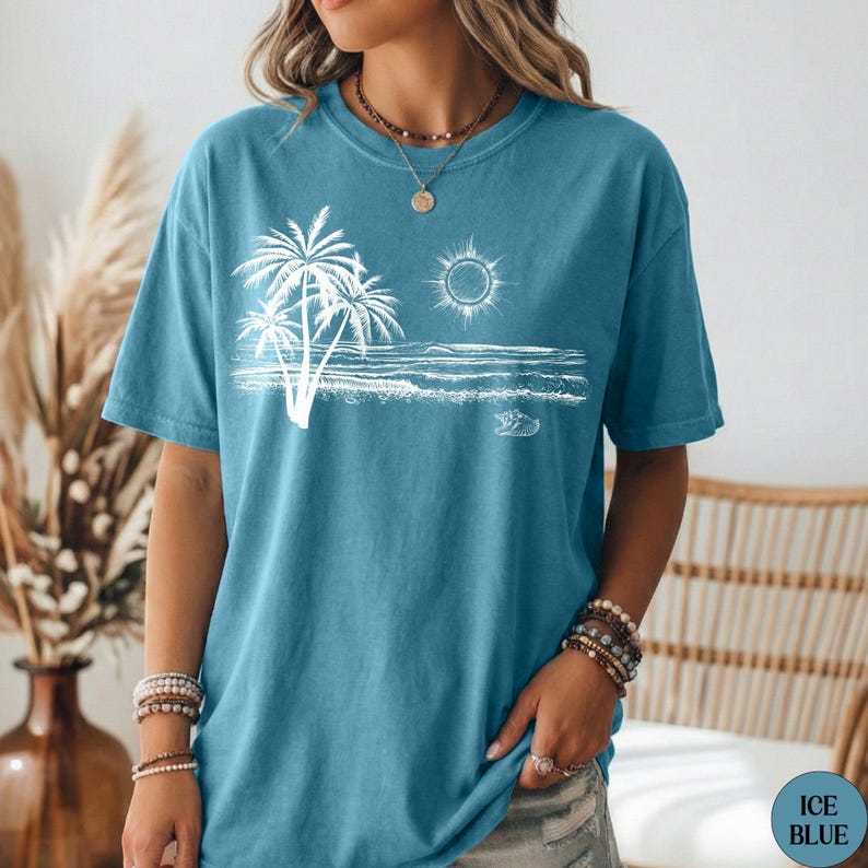 Tropical Palm Tree Comfort Colors summer beach vacation shirt,Palm trees graphic tshirt, Palm Tree shirt, Aesthetic shirt,Oversized Coverup image 2