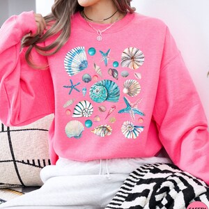 Seashell Graphic Crewneck sweatshirt, Ocean Inspired Sea shell sweater, Shell shirt, Sea Shell gift, Sea shell graphic, Beachy shirts image 10