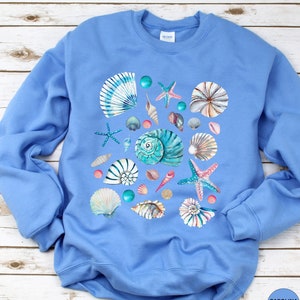 Seashell Graphic Crewneck sweatshirt, Ocean Inspired Sea shell sweater, Shell shirt, Sea Shell gift, Sea shell graphic, Beachy shirts image 5