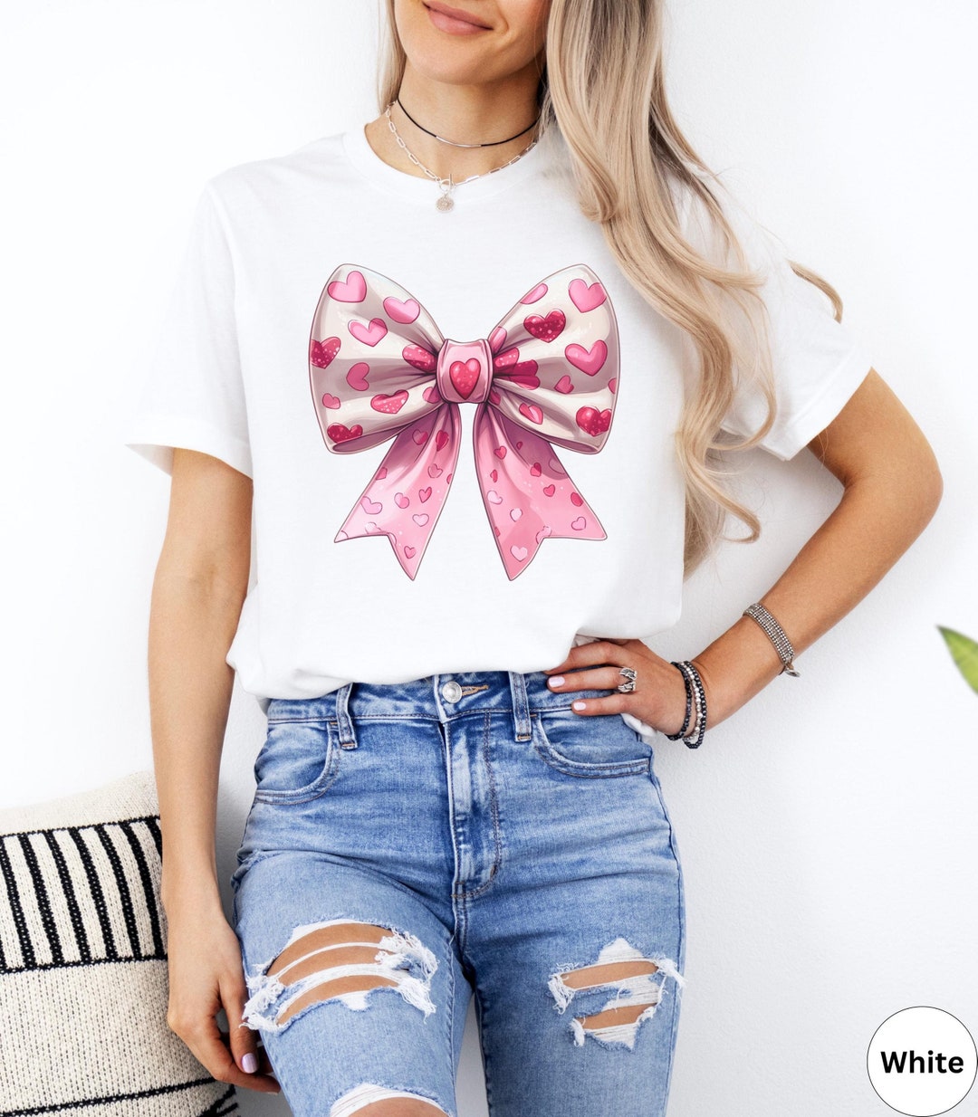 Valentines Day Slogan Floral and Bow T Shirt