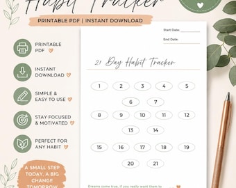 21 Day Habit Tracker Printable, Minimalist Routine Planner, Goal PDF (Instant Download)