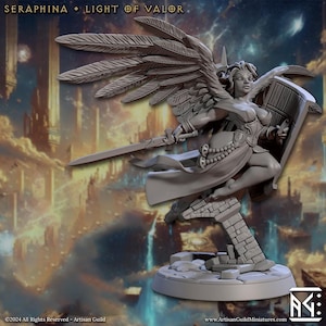 Seraphina - Wrath of the Malakim : December &#39;24 Artisan Guild | Aasimar | Angel | Paladin | Fighter| Pinup | Winged | 32mm