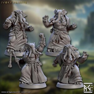 Elephorim Ivory Priests- Ivory Sentinels: September &#39;24 Artisan Guild | Loxodon | Monk | Wizard | Sorcerer | DND | Elephant | 32mm