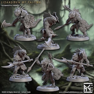 Modular Lizardmen - Lizardmen of Falgor Swamp: Jun &#39;25 Artisan Guild | Lizardfolk | Reptilian | Barbarian | Fighter | Pathfinder | 32mm