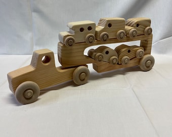 Large Wood Toy Car Carrier Truck