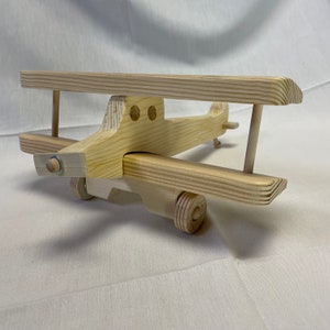 Large Wood Toy Bi-Plane Airplane