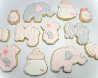 Elephant Themed Baby Shower Cookies (1 dozen)