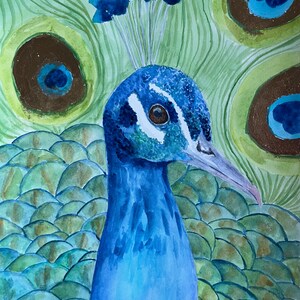 Peacock Watercolor, Bird Portrait, Wall Art, Animal Watercolor, Gifts