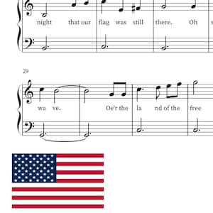 Partitura fácil para piano de The Star Spangled Banner