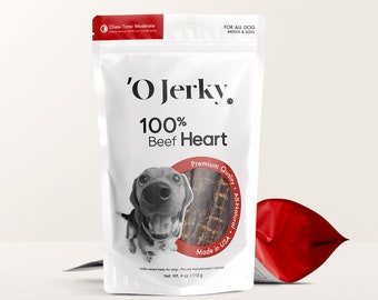 100% Beef Heart Jerky Dog Treats – 4oz Single Ingredient Human Grade Dehydrated – Rawhide Free, Grain Free and All Natural
