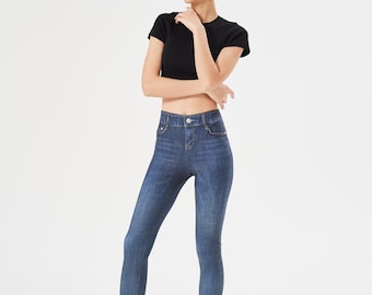 LESTIGE Deep Indigo Denim Leggings | High Waist Stretch Jeggings | Made in Korea