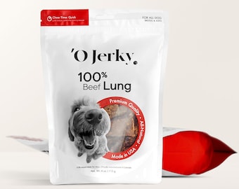 100% Beef Lung Jerky Dog Treats – 4oz Single Ingredient Dehydrated – Rawhide Free, Grain Free and All Natural