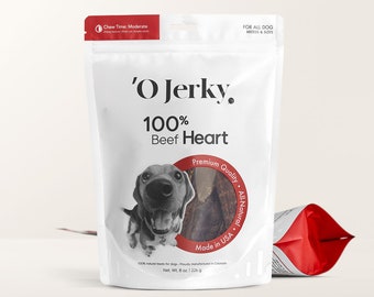 100% Beef Heart Jerky Dog Treats – 8oz Single Ingredient Human Grade Dehydrated – Rawhide Free, Grain Free and All Natural