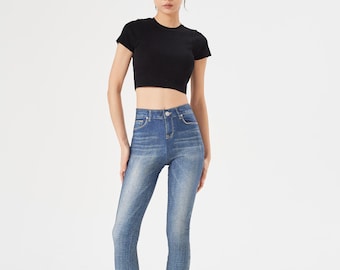 LESTIGE Denim-Look High Waist Leggings – Vintage Wash | Made in Korea | Sizes S–2XL
