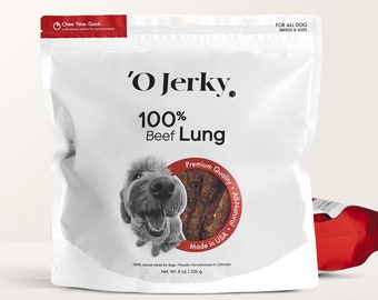 100% Beef Lung Jerky Dog Treats – 8oz Single Ingredient Dehydrated – Rawhide Free, Grain Free and All Natural