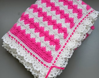 Baby blanket white and pink 47.2x30. Crochet