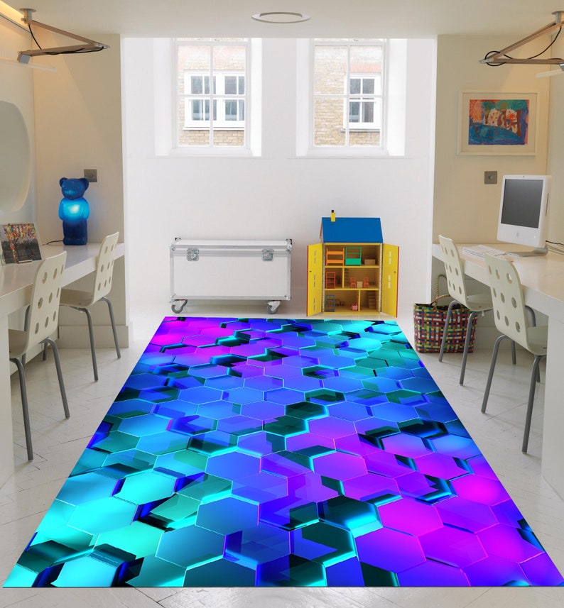 Gamer Rug, Cool Neon Hexagons Rug, Gaming Decor, Esport Rug, Gaming Rug, Game Room Rug, Gamer