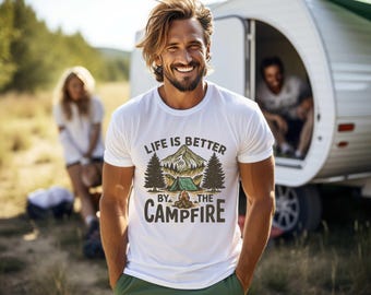 Campfire Shirt: Happy Camper Graphic Tee, Outdoor Wanderlust Gift