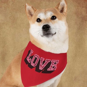 Pet Bandana, Love Valentines Hand Drawn Design, Collar for Pets, Dog Neckwear, Cute Puppy Accessories, Gift for Pet Lovers