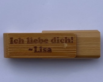 USB stick bamboo 16GB, individual engraved wooden USB stick, engraved with logo or text