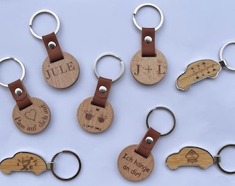 Engraved Wood Keychain, Custom Pendant Gift, Birthday Gift, Personalized Gift Partner, Car Shape